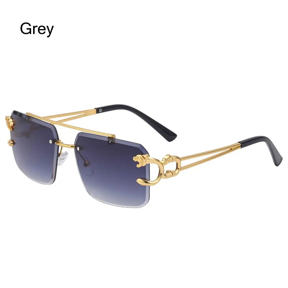 Fashion Retro Cheetah Decoration Sunglasses for Women Men Metal Steampunk Sun Glasses Summer UV400 Shades Trendy Rimless Eyewear