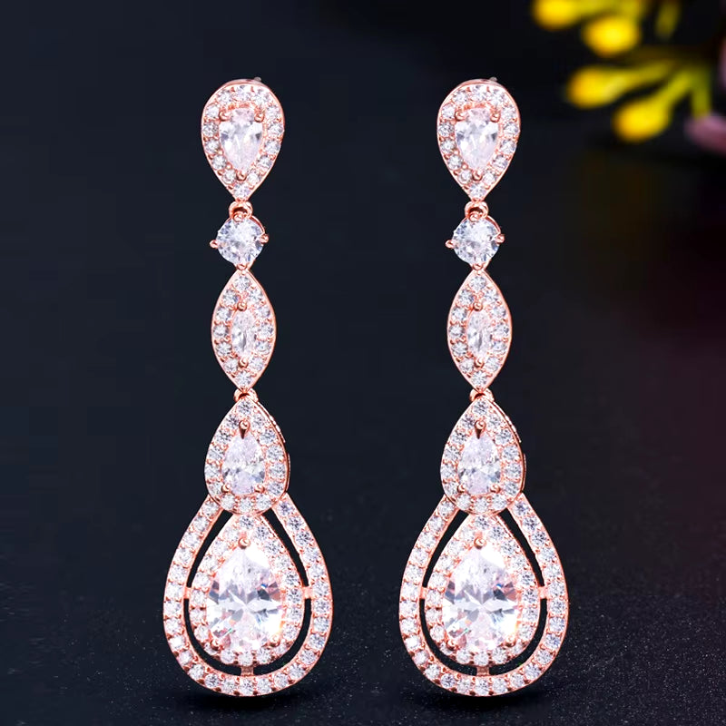 Pera Delicate Shiny White Cubic Zirconia Silver Color Long Water Drop Dangle Earrings for Ladies Costume Prom Party Jewelry E613