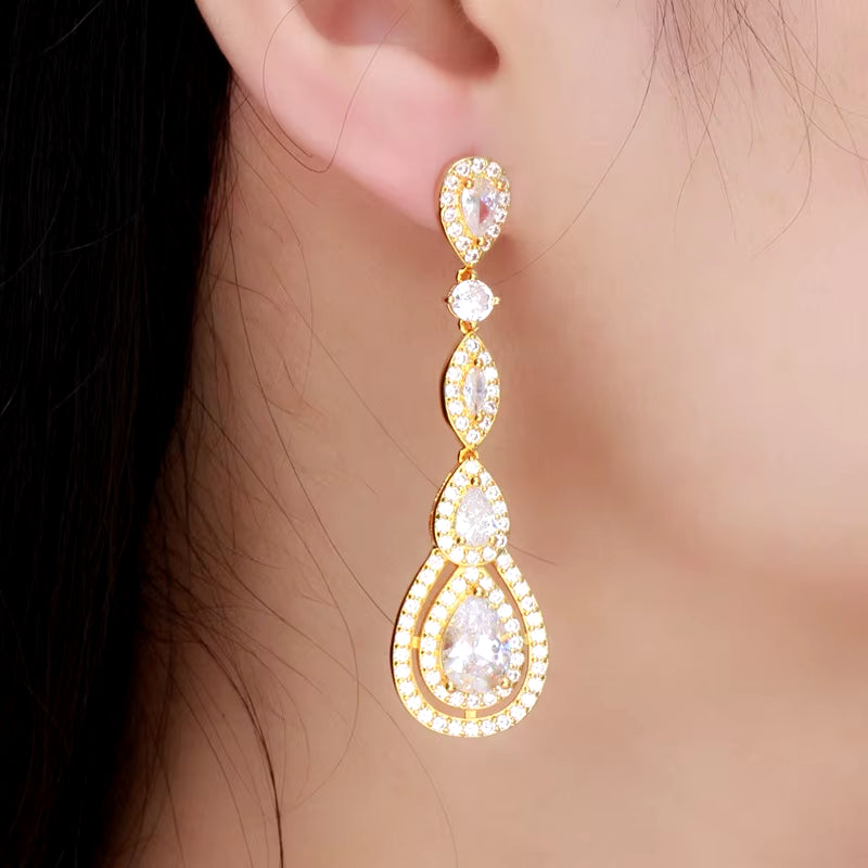 Pera Delicate Shiny White Cubic Zirconia Silver Color Long Water Drop Dangle Earrings for Ladies Costume Prom Party Jewelry E613