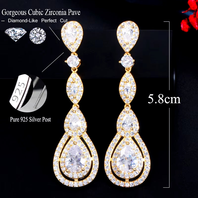 Pera Delicate Shiny White Cubic Zirconia Silver Color Long Water Drop Dangle Earrings for Ladies Costume Prom Party Jewelry E613